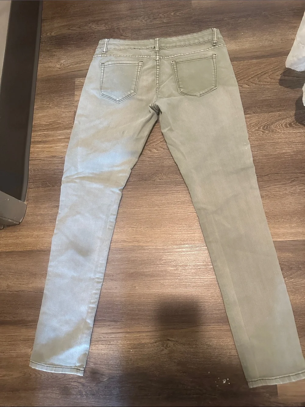 Women's Skinny Jeans in Olive Green with Moto Ribbing